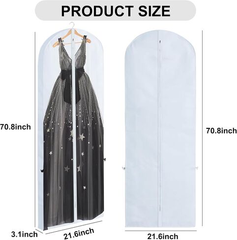 BEISHIDA 71" Wedding Dress Bag Bridal Wedding Gown Dress Garment Bag with Carry Handle Travel Garment Bag for Dresses Long,Dress Bags for Gowns Long,Prom,Long Dress(Black,1pcs) in Saudi Arabia