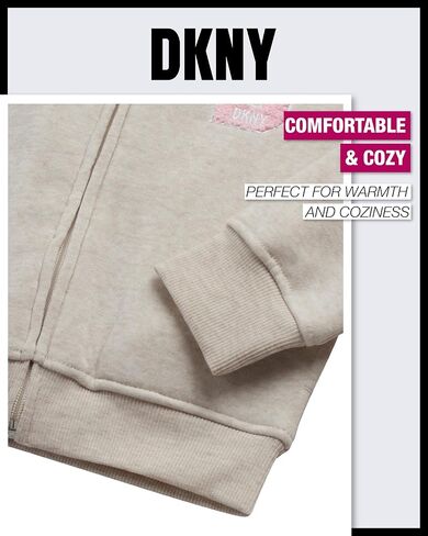 DKNY Girls Pants Set, 3 Piece Fleece Zip Hoodie, Jogger and Graphic Tee | Versatile Three Pieces, Elastic Waist Joggers and Soft Graphic Tee and warm fleece Zip up hoodie, Everyday Ready in Saudi Arabia