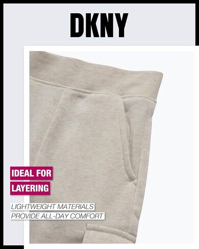 DKNY Girls Pants Set, 3 Piece Fleece Zip Hoodie, Jogger and Graphic Tee | Versatile Three Pieces, Elastic Waist Joggers and Soft Graphic Tee and warm fleece Zip up hoodie, Everyday Ready in Saudi Arabia