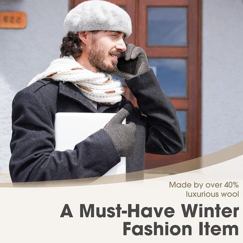 Rahhint Wool Winter Gloves Men Women Fleece lined Knit Gloves with Touchscreen Fingers Insulated Gloves Keep Hand Warm Gift in Kuwait