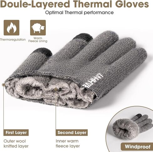Rahhint Wool Winter Gloves Men Women Fleece lined Knit Gloves with Touchscreen Fingers Insulated Gloves Keep Hand Warm Gift in Kuwait