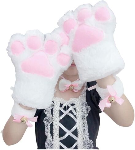 Cosplay Animal Cat Wolf Dog Fox Paws Claws Gloves Costume Halloween Plush Fluffy Bear Claw Winter Warm Gloves For Women Men in Saudi Arabia