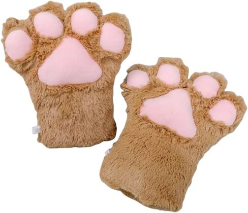Cosplay Animal Cat Wolf Dog Fox Paws Claws Gloves Costume Halloween Plush Fluffy Bear Claw Winter Warm Gloves For Women Men in Saudi Arabia