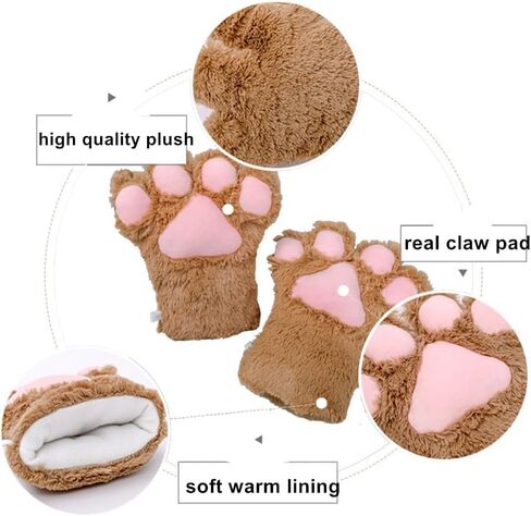 Cosplay Animal Cat Wolf Dog Fox Paws Claws Gloves Costume Halloween Plush Fluffy Bear Claw Winter Warm Gloves For Women Men in Saudi Arabia