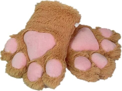 Cosplay Animal Cat Wolf Dog Fox Paws Claws Gloves Costume Halloween Plush Fluffy Bear Claw Winter Warm Gloves For Women Men in Saudi Arabia