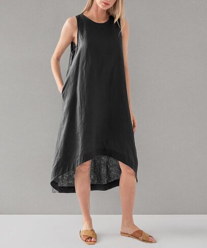 Amazhiyu Women’s 100% Linen High Low Midi Dress with Pockets for Summer Casual Flowy Dresses in Saudi Arabia