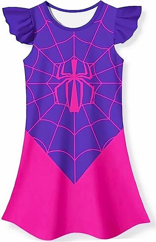 Girl Summer Dress，Superhero Dress Party Gift Printed Casual Dress 3-8 Years in Kuwait