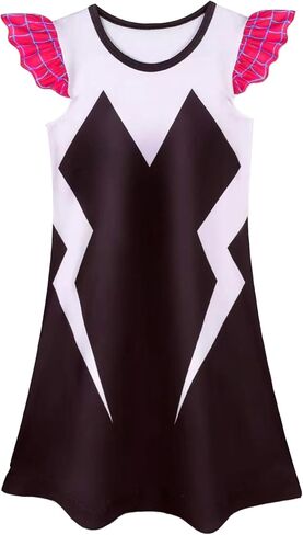 Girl Summer Dress，Superhero Dress Party Gift Printed Casual Dress 3-8 Years in Kuwait