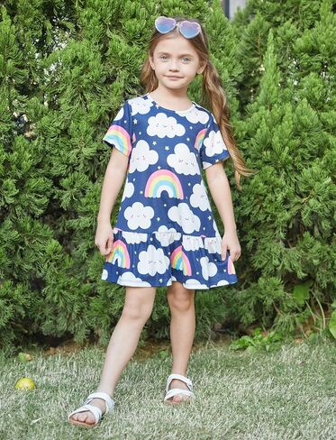 PATPAT Toddler Girls Floral Skater Dress 3-Pack A-Line Short Sleeve Outfits | Floral Print Dresses, 3-Pack Value Set, A-Line Skater Fit, Short Sleeve Design, Soft Fabric, Easy Wear in Kuwait