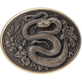 Vintage Belt Buckle for Men Western Cowboy Rodeo Flower Snake Belt Buckles for Women (Bronze)