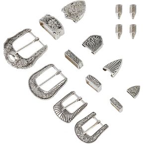 DICOSMETIC 4 Sets Belt Buckle Sets Western Cowboy Buckle Alloy Engraved Silver Buckles Replacement Cowboy Rodeo Belt Hand Polished Buckle Set for Men Women DIY Craft