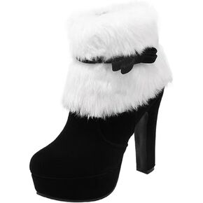 ERINGOGO Women Christmas Ankle Boots, Winter Fur Lined Platform Pointed Toe Suede High Heel, Side Zipper Santa Claus Booties