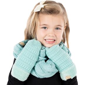 Funky Junque Matching 2 Pack Kids scarf & Mitten Bundle - Mint