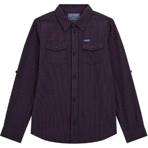 GUESS Boys' Long Sleeve Poplin Adjustable Shirt