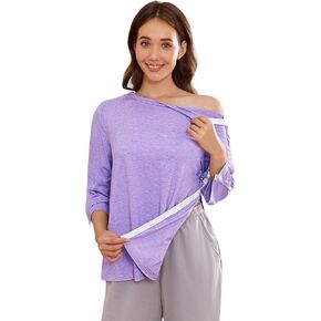 Deyeek Post Shoulder Surgery Shirts for Women Tear Away 3/4 Tops After Rotator Cuff Shirts Chemo Port Adaptive Clothing