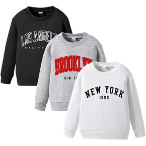 سويت شيرت للأولاد الصغار - بلوفر بياقة دائرية وأكمام طويلة وطباعة حروف - مجموعة من 3 ملابس للأولاد (3-7 T) in Kuwait
