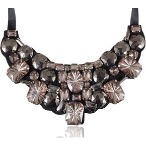 Alilang Fashion Jewel Gem Acrylic Gem Bead Bib Black Satin Tie Ribbon Necklace