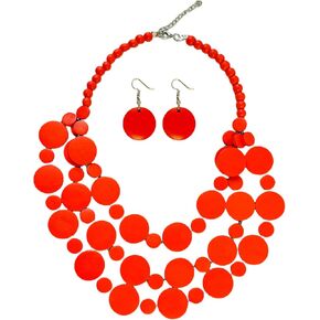 Layered Wooden Beaded Necklace Disc Beads Natural Wood Chunky Bib Necklace Statement African Ethnic Tribal Boho Collar Necklace Large Colorful Costume Necklace Fashion Jewelry for Women