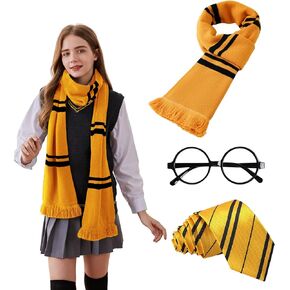Knit Striped Scarf Set Tie Lensless Glasses Halloween Cosplay Magic Movie Costume Accessories Themed Party Dress Up