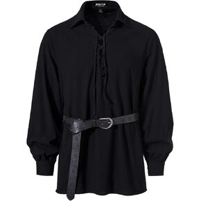 Men's Cotton Lace Up Retro Design Shirts for Renaissance Pirate Viking Medieval Costume Without Belt