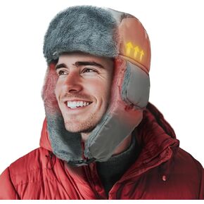 Heated Trapper Hat Warm Winter Hats with 7.4V Rechargeable Battery, Faux Fur Hunting Outdoor Hat for Men Women