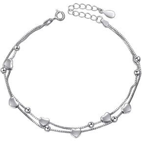 S925 Sterling Silver Jewelry Forever Love Heart Beads Double Chain Bracelet Friendship Adjustable Charm Bracelet Gift for Women