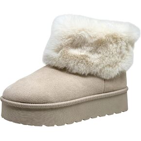 SOBEYO Women's Platform Booties Faux Suede Fur Lining Pull On Cuff Boots