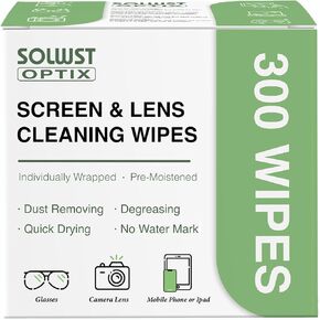 Optix Lens Cleaning Wipes - 300 Pre-Moistened, Individually Wrapped Wipes for Eyeglasses, Camera Lenses, Tablets, Phones, Computer Screens, and Other Surfaces