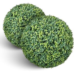 2 PCS 15" Artificial Plant Topiary Ball, Cypress Faux Balls with LED String Light, Fire-Retardant Faux Plants for Outdoor Decor, Porch, Patio and Wedding, Garden Spheres