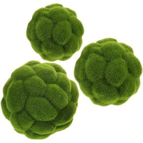 Cabilock 3pcs Imitation Moss Rocks Decor Simulated Green Moss Balls Decorative Garden Topiary Tree Moss Covered Topiary Ball Wedding Party Decoration (10cm+12cm+15cm)