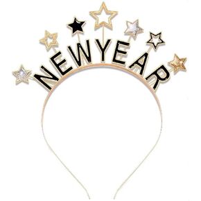 عصابة رأس للفتيات والنساء Happy New Year تيارا رأس السنة الجديدة للسيدات بأحجار الراين اللامعة للعام الجديد تاج عصابات رأس عيد ميلاد سعيد (ذهبي C، مقاس واحد)