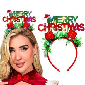 Gangel Christmas Headband Star Tinsel Hairbands Light Up Christmas Headbands LED Glow Hairband Holidays Party Hair Accessories for Women