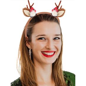 Outyua Reindeer Antlers Headband Christmas Headbands Elk Ears Headwear Deer Antlers Headband for Women Holiday Hair Band (Brown)