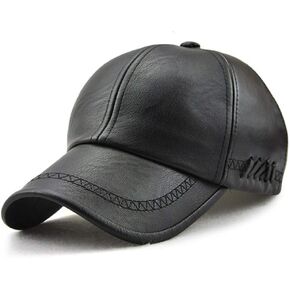 Unisex Leather Baseball Cap, Men Adjustable Structured PU Classic Baseball Cap Hat，Winter for Elderly Father (Black)