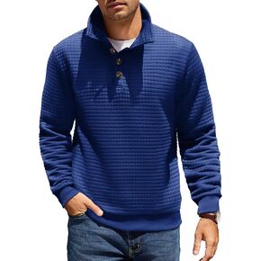COOFANDY Mens Quarter Pullover Quilted Sweatshirt Casual Knit Long Sleeve Mock Neck Sweater Waffle Collared Pullover