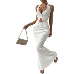 SOLY HUX Women's Two Piece Outfits Twist Front Halter Cami Tops and Skirt Summer Set