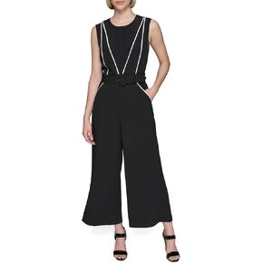 KARL LAGERFELD Womens Belted Scuba Crepe Sleeveless Jumpsuit
