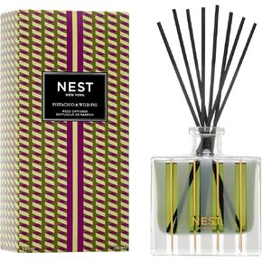 NEST New York Reed Diffuser, Pistachio & Wild Fig - 5.9 fl oz - Fragrance for Up to 90 Days - Reusable, Refillable Glass Holder - Includes 8 All-Natural Reed Sticks - Flame Free