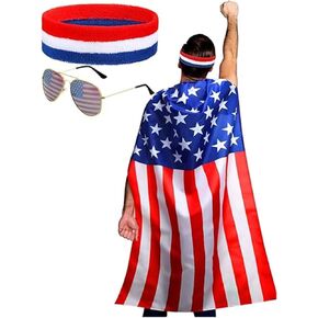 bopika American Flag Costume Cape 4th of July Independence Day Celebration USA Patriotic Flag Cloak for Halloween Party Accessories