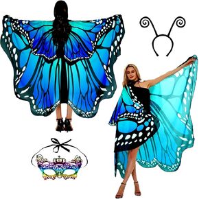 Adult Butterfly Costume Women Monarch Butterfly Wings Adult Moth Wings Two Layer Cape Shawl Halloween 3Pcs Mask Hairband