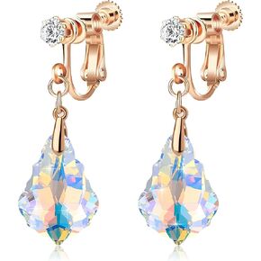 Austrian Crystal Baroque Drop Clip On Dangle Earrings for Women Non Pierced 14K Rose Gold Plated Hypoallergenic Jewelry