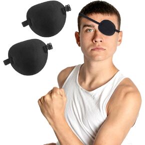 2Pcs Single Eye Patch for Left or Right Eyes, Black Eye Patches for Adults Kids, Adjustable Medical Eye Patch, Amblyopia Lazy Eye Patches for Adults Kids (2)