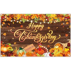 ZTHMOE 96x60inch Happy Thanksgiving Backdrop Fall Pumpkin Turkey Wooden Photography Background Harvest Friendsgiving Family Party Decorations Photo Props