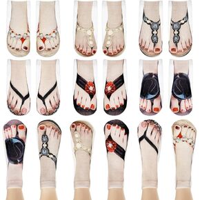 6 Pairs Funny Flip Flop Socks,3D Manicure Print Socks for Women,Unique and Stylish Manicure Print Socks Women