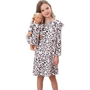Bow Dream Toddler Girls Casual Dress and Matching American Girl Doll Clothes for Girls Cute Kids Dress Party Birthday Leopard in Kuwait