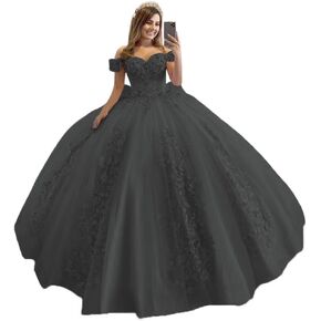 XYAYE Women's Off Shoulder Quinceanera Dresses 3D Flowers Puffy Ball Gown Lace Beaded Prom Dress for Sweet 15 16 XY069