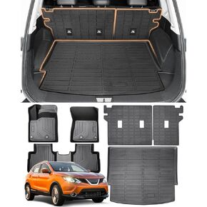 6 PCS for Nissan Rogue All Weather Backrest Mats & Floor Mats 2025 2021 2022 2023 2024,for Nissan Rogue Accessories 2021-2025 Custom Fit Full Set Floor Mats & Trunk Cargo Mats & Backrest Mats