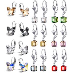 10Pairs Dangle Earrings for women Fashion Pack- Flawless Cubic Zirconia Leverback Earrings for Women with Silver/Gold -Hoop