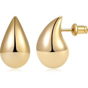 Gacimy Gold Teardrop Earrings Dupes for Women, Chunky Gold Earrings for Women with 925 Sterling Silver Post, 14K Gold Tear Drop Earrings for Women