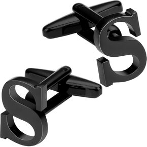 A-Z Initial Cufflink for Men, Classic 18k Gold Silver Black Letter Alphabet Monogram Cuff Links for Wedding Business Party Party
